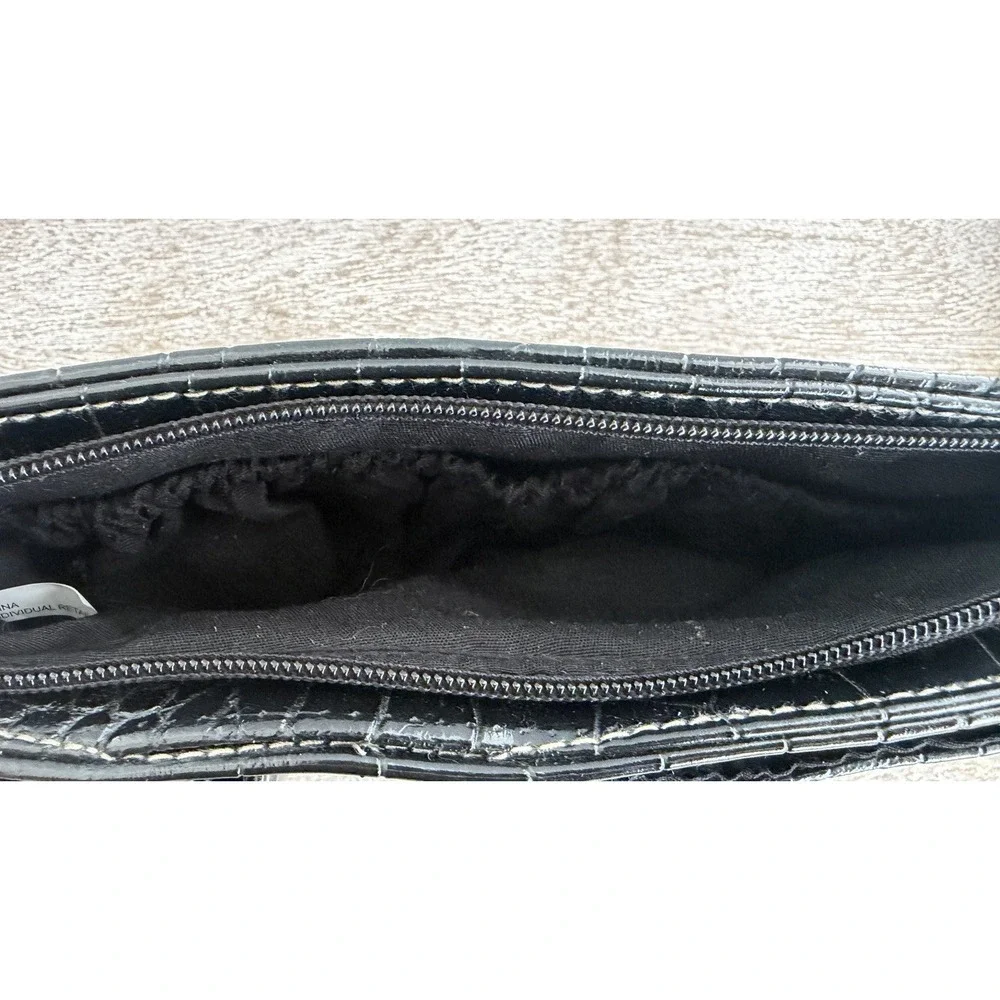 Women's Black Faux Crocodile Wristlet Wallet w/ Organization Makeup Accessories